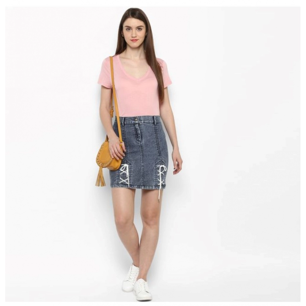 Generic Women's Denim Tie Up Buttoned Skirt (Blue) - Image 3
