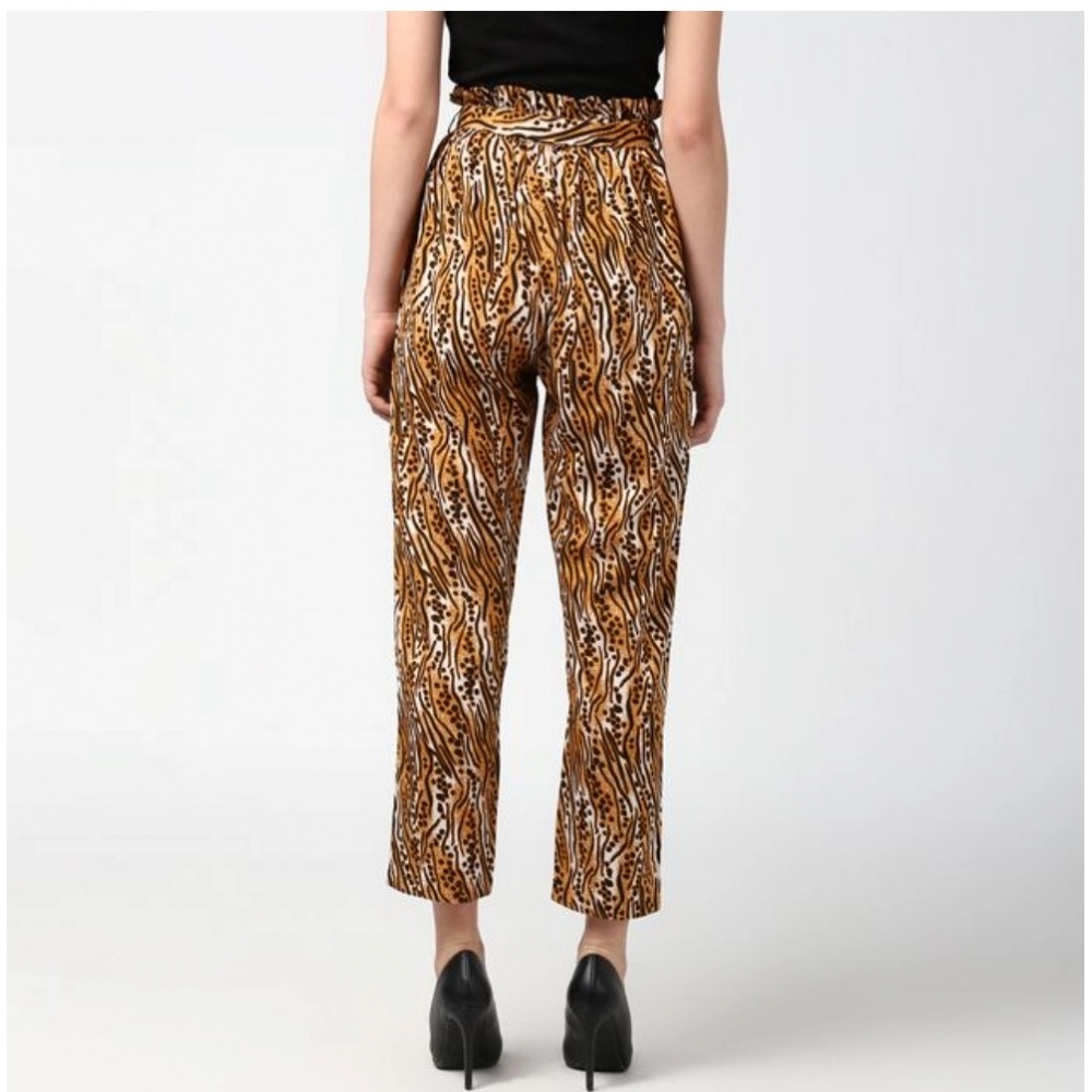 Generic Women's Polyester Animal Print Elasticated Trousers (Orange - Black) - Image 2