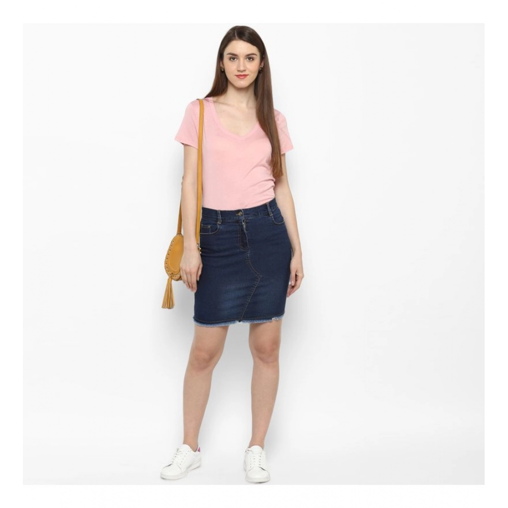 Generic Women's Denim Stitching Pattern Buttoned Skirt (Blue) - Image 3