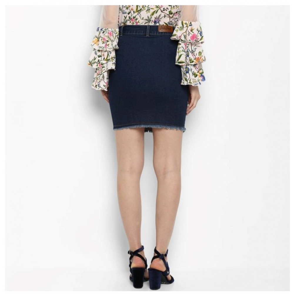 Generic Women's Denim Distressed Buttoned Skirt (Blue) - Image 2