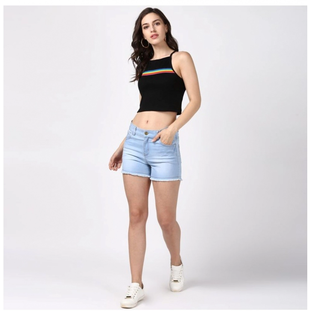 Generic Women's Denim Solid Buttoned Shorts (Blue) - Image 3