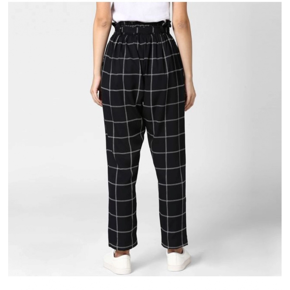Generic Women's Polyester Checkered Elasticated Trousers (Black - White) - Image 2