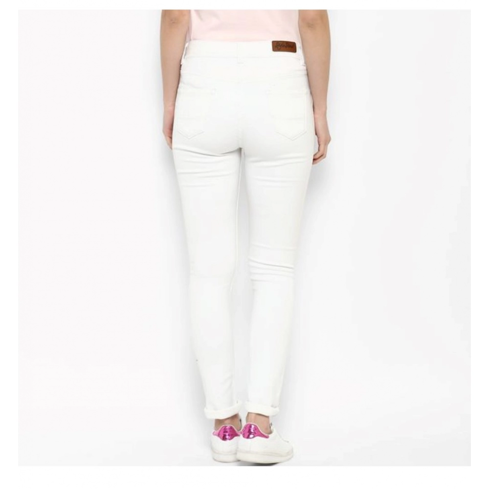 Generic Women's Denim Solid Buttoned Jeans (White) - Image 2