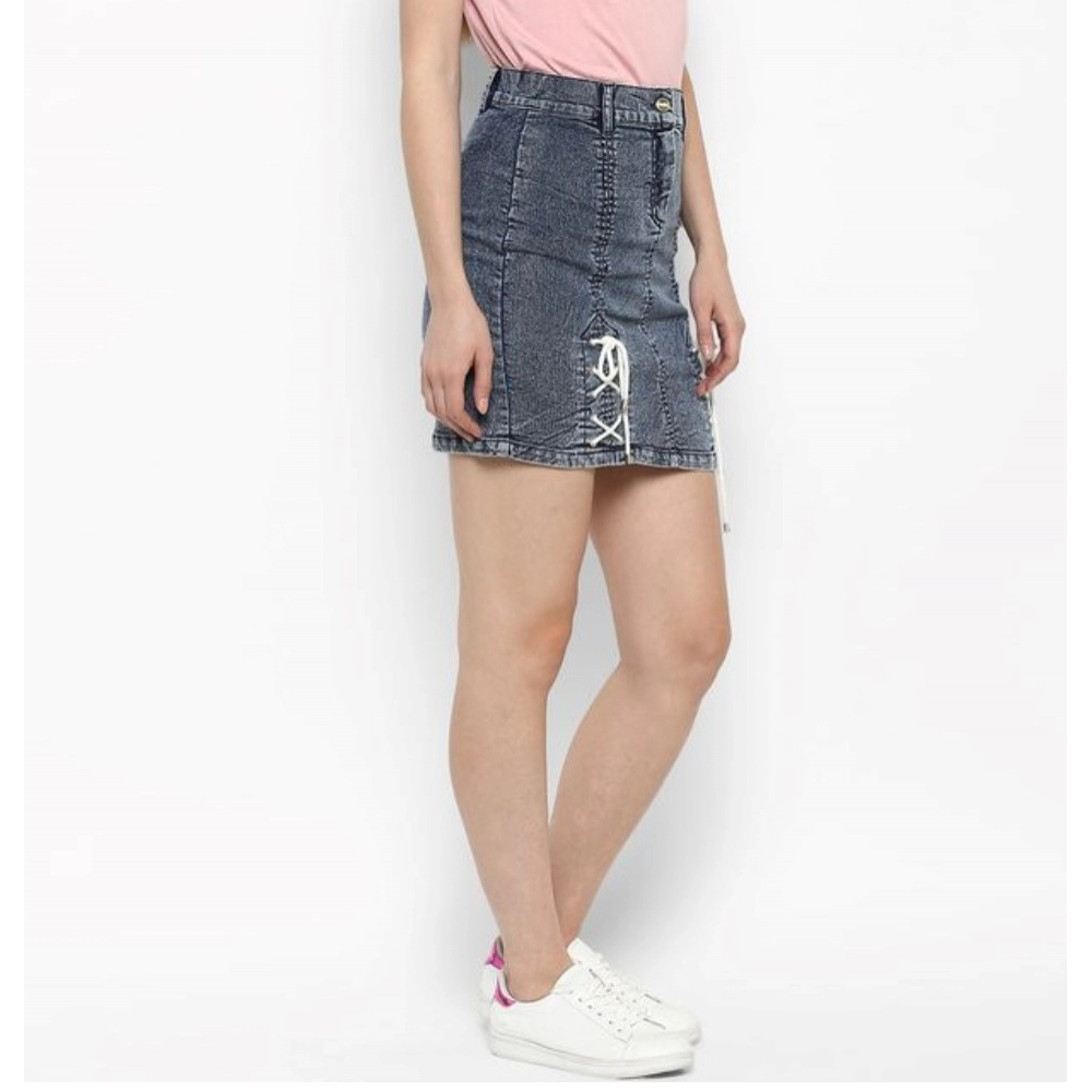 Generic Women's Denim Tie Up Buttoned Skirt (Blue) - Image 5