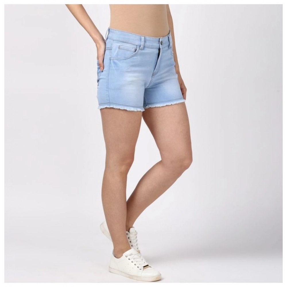 Generic Women's Denim Solid Buttoned Shorts (Blue) - Image 5