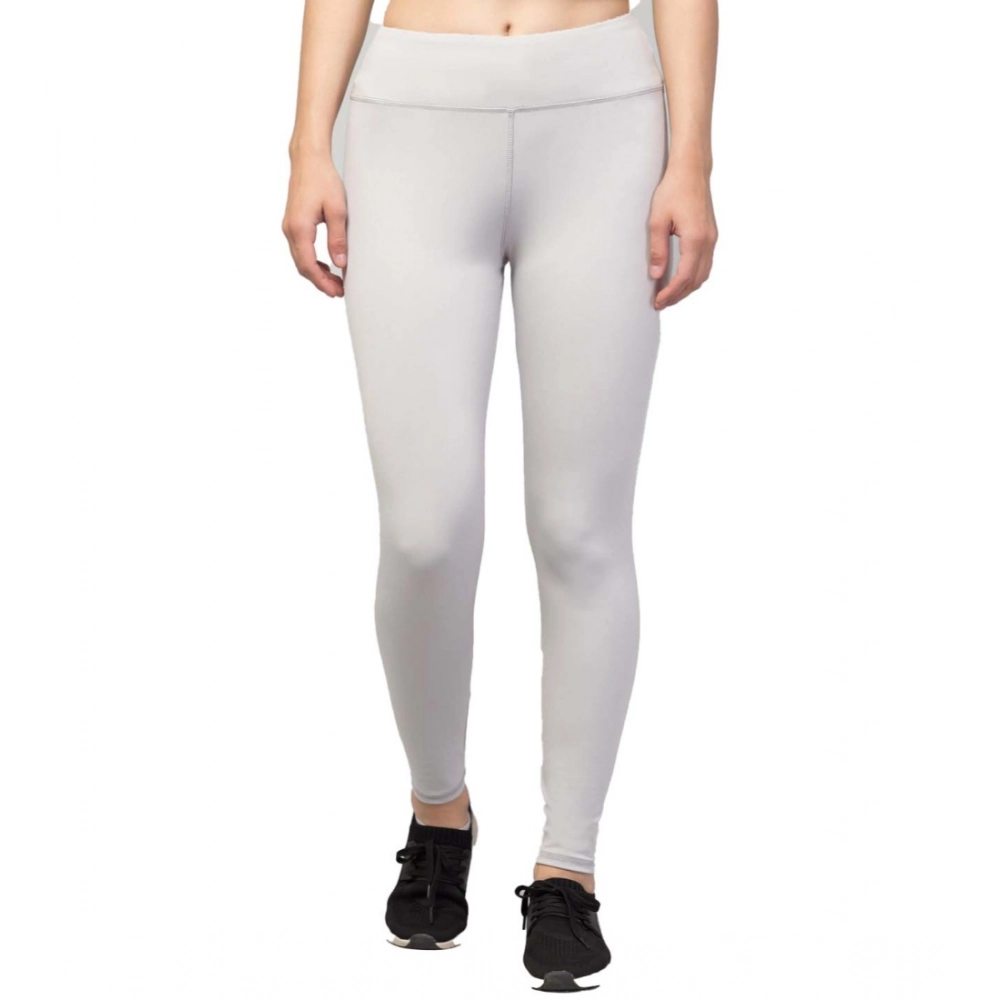 Generic Women's Polyester Solid Ankle Length High-Rise Tights (Light Grey)