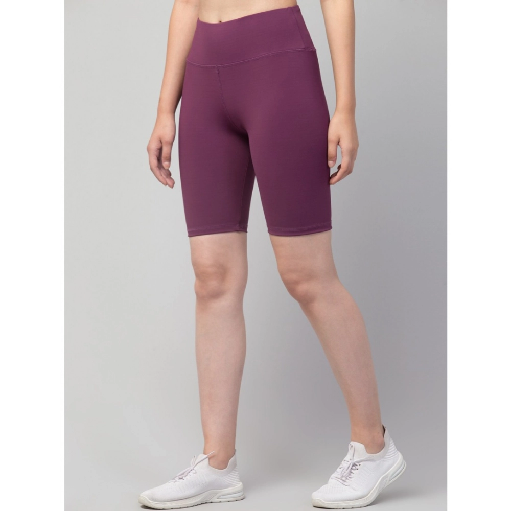 Generic Women's Polyester Solid Above Knee High-Rise Shorts (Purple) - Image 3