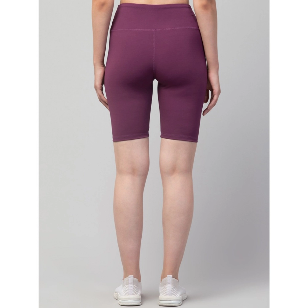 Generic Women's Polyester Solid Above Knee High-Rise Shorts (Purple) - Image 2