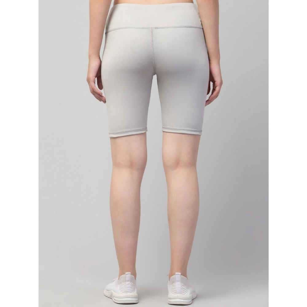 Generic Women's Polyester Solid Above Knee High-Rise Shorts (Grey) - Image 2