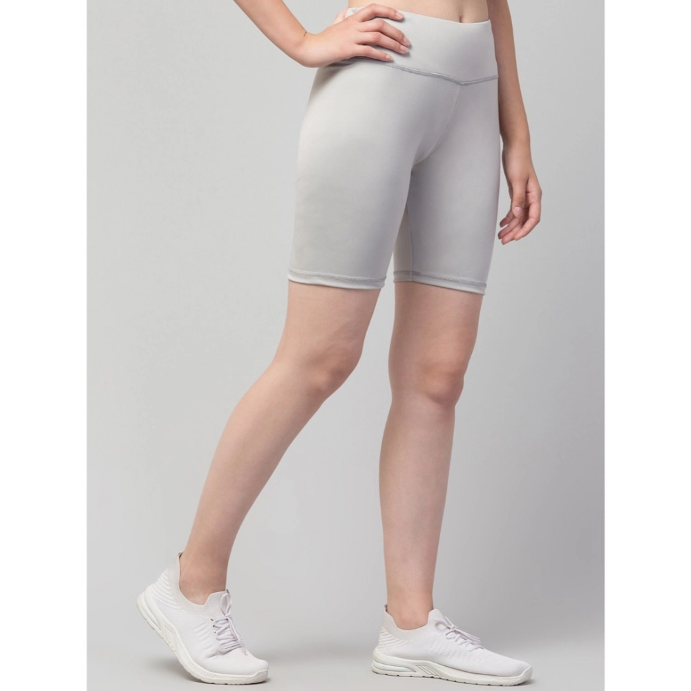 Generic Women's Polyester Solid Above Knee High-Rise Shorts (Grey) - Image 3