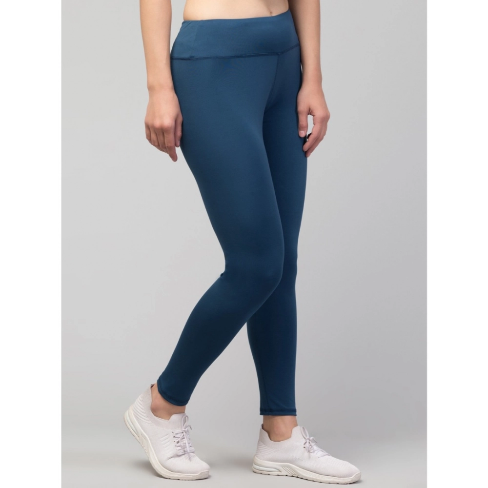 Generic Women's Polyester Solid Ankle Length High-Rise Tights (Teal) - Image 3