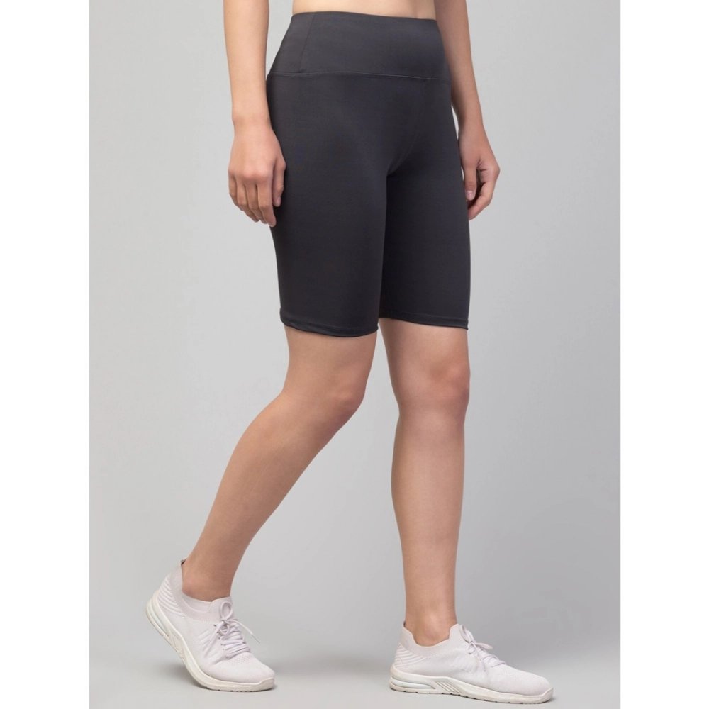Generic Women's Polyester Solid Above Knee High-Rise Shorts (Grey) - Image 3