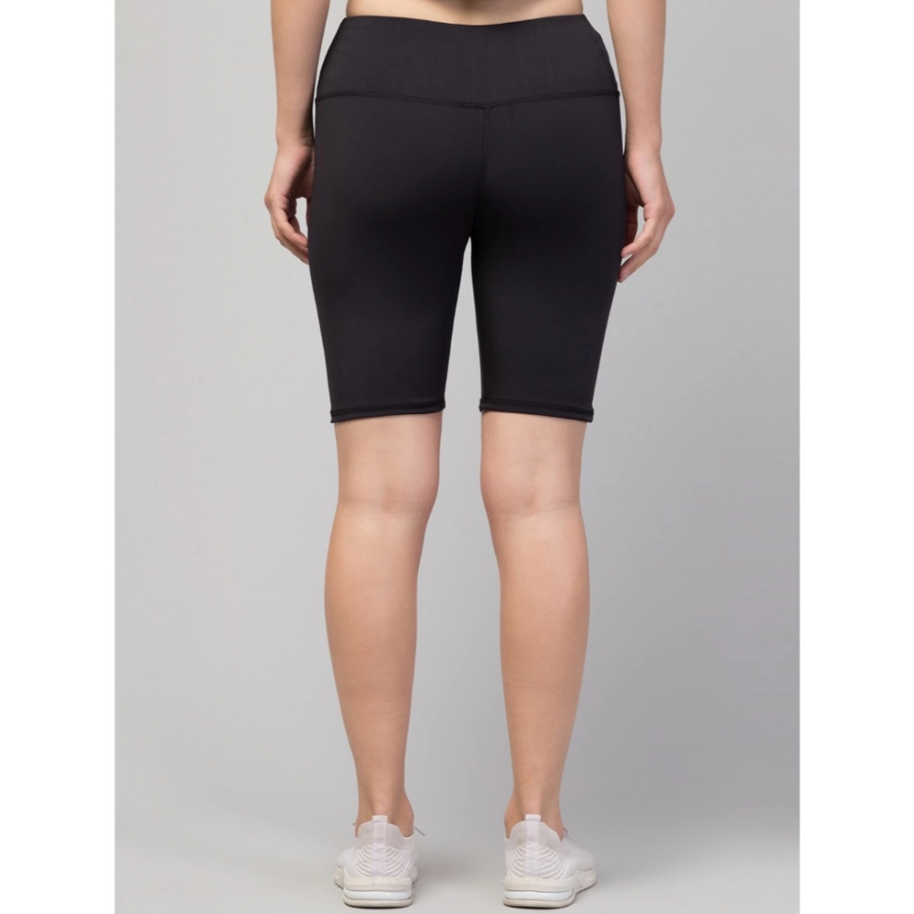 Generic Women's Polyester Solid Above Knee High-Rise Shorts (Black) - Image 2