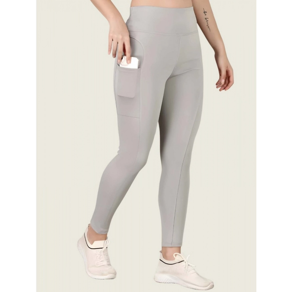 Generic Women's Polyester Solid Ankle length High Waisted Tights (Grey) - Image 2