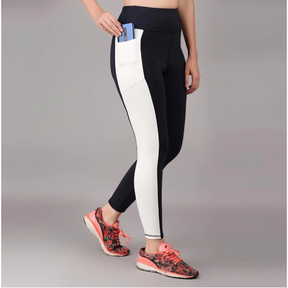 Generic Women's Polyester Solid Ankle length High Waisted Tights (Navy Blue) - Image 3