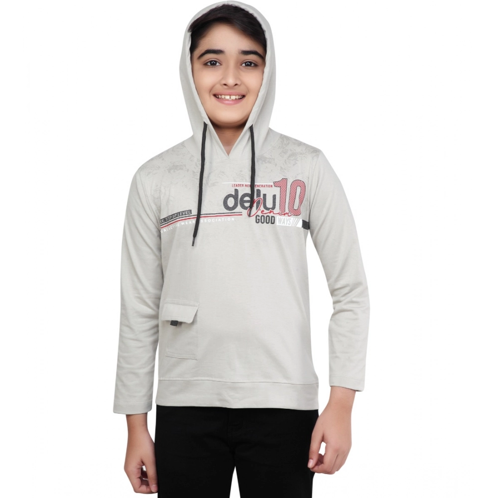 Generic Boy's Cotton Printeded Hooded Neck Hoodies (Grey )