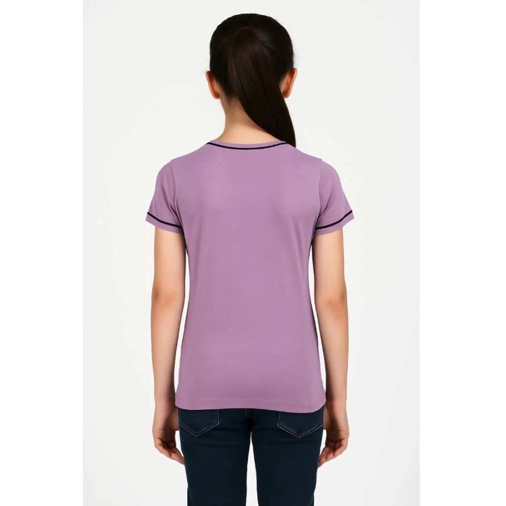 Generic Girl's Cotton Printeded Round Neck T-Shirt (Lavander) - Image 4