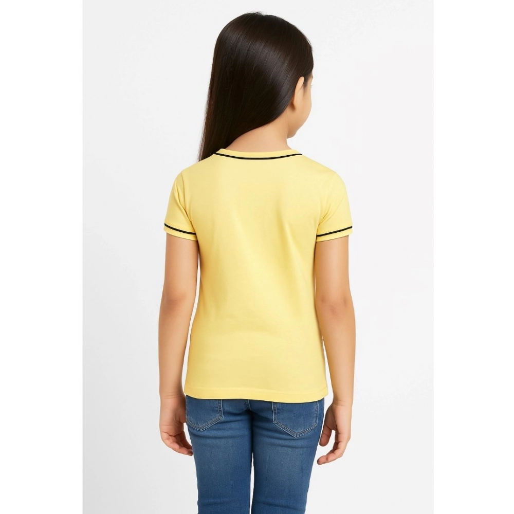 Generic Girl's Cotton Printeded Round Neck T-Shirt (Yellow) - Image 2