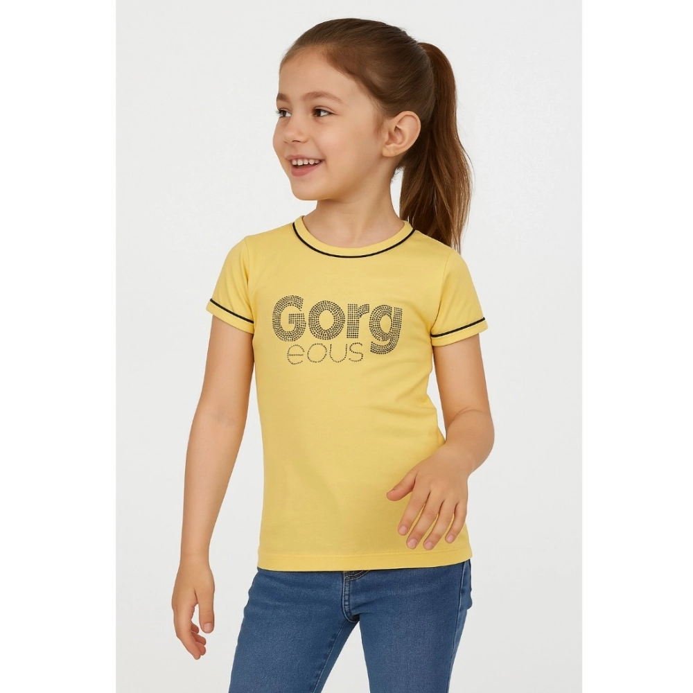 Generic Girl's Cotton Printeded Round Neck T-Shirt (Yellow) - Image 3
