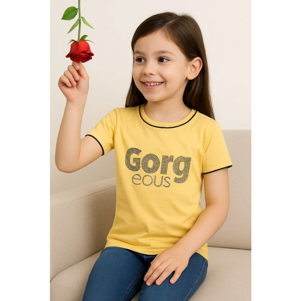 Generic Girl's Cotton Printeded Round Neck T-Shirt (Yellow) - Image 4