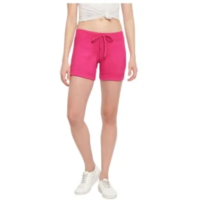 Generic Women's Cotton Solid Elasticated Shorts (Pink)