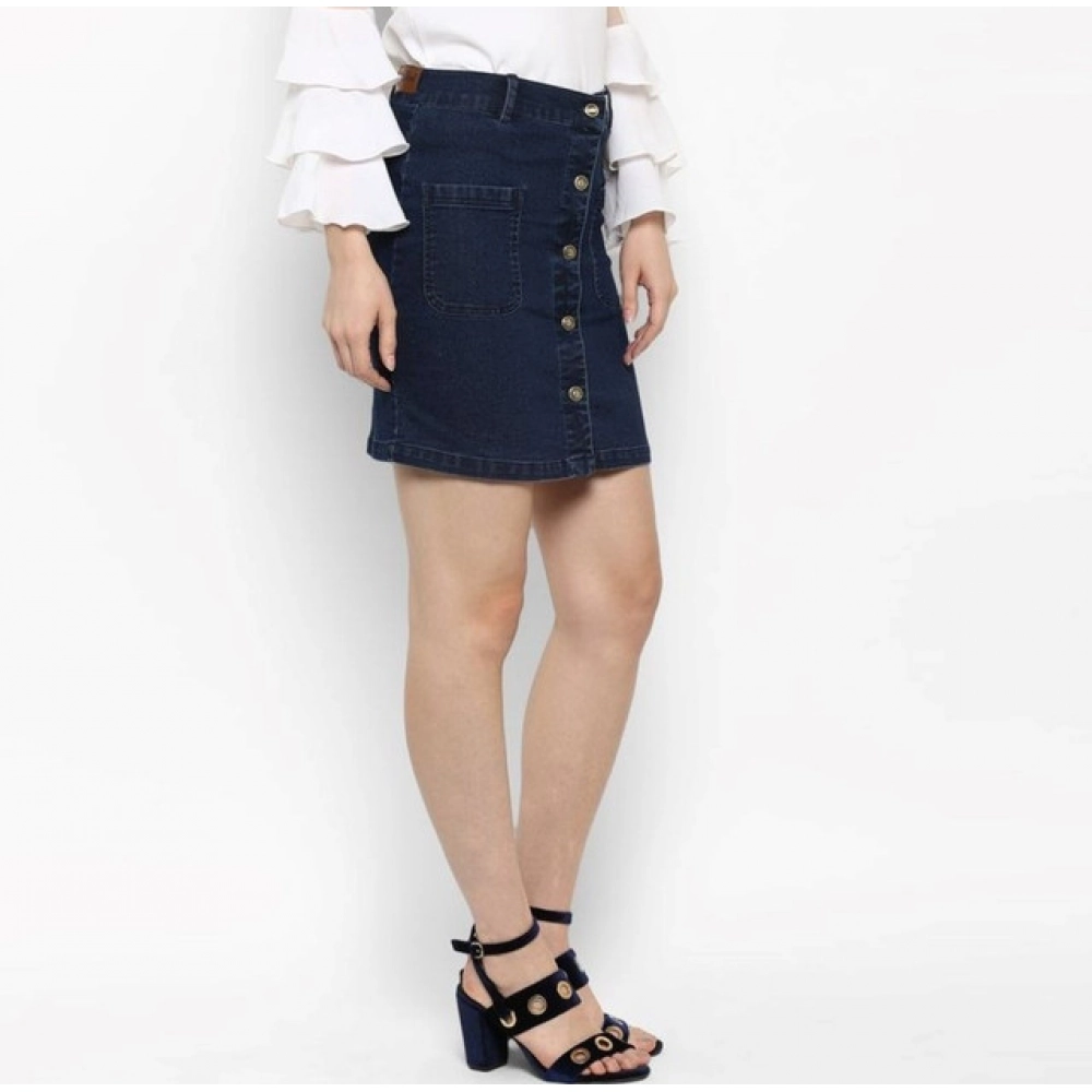 Generic Women's Denim Front Button Buttoned Skirt (Blue) - Image 4