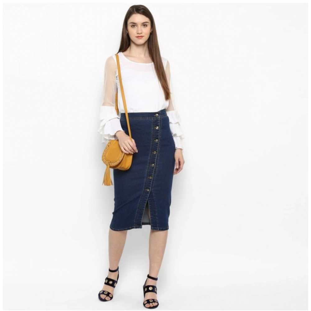 Generic Women's Denim Front Button Buttoned Skirt (Blue) - Image 3