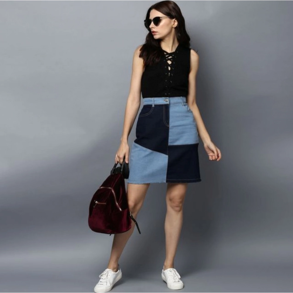 Generic Women's Denim Brick Style Buttoned Skirt (Blue) - Image 3