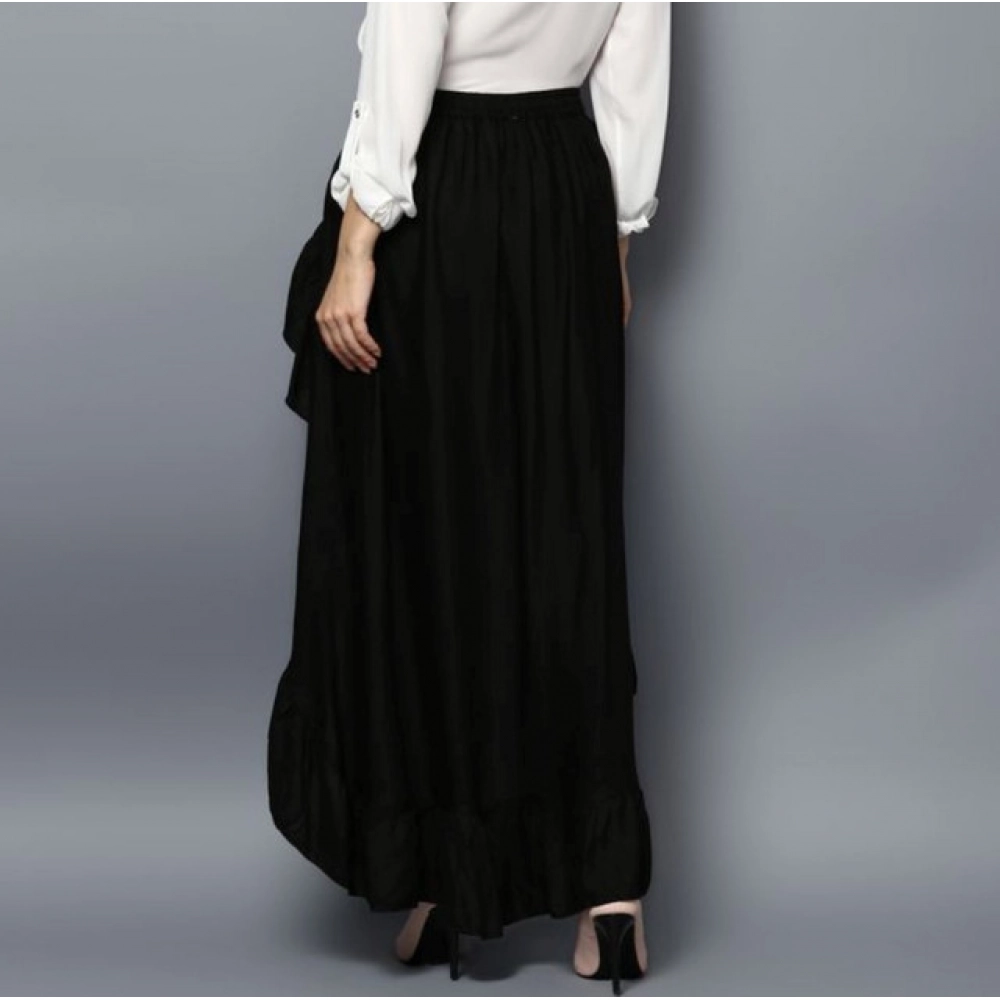 Generic Women's Rayon Ruffled Elasticated Skirt (Black) - Image 2