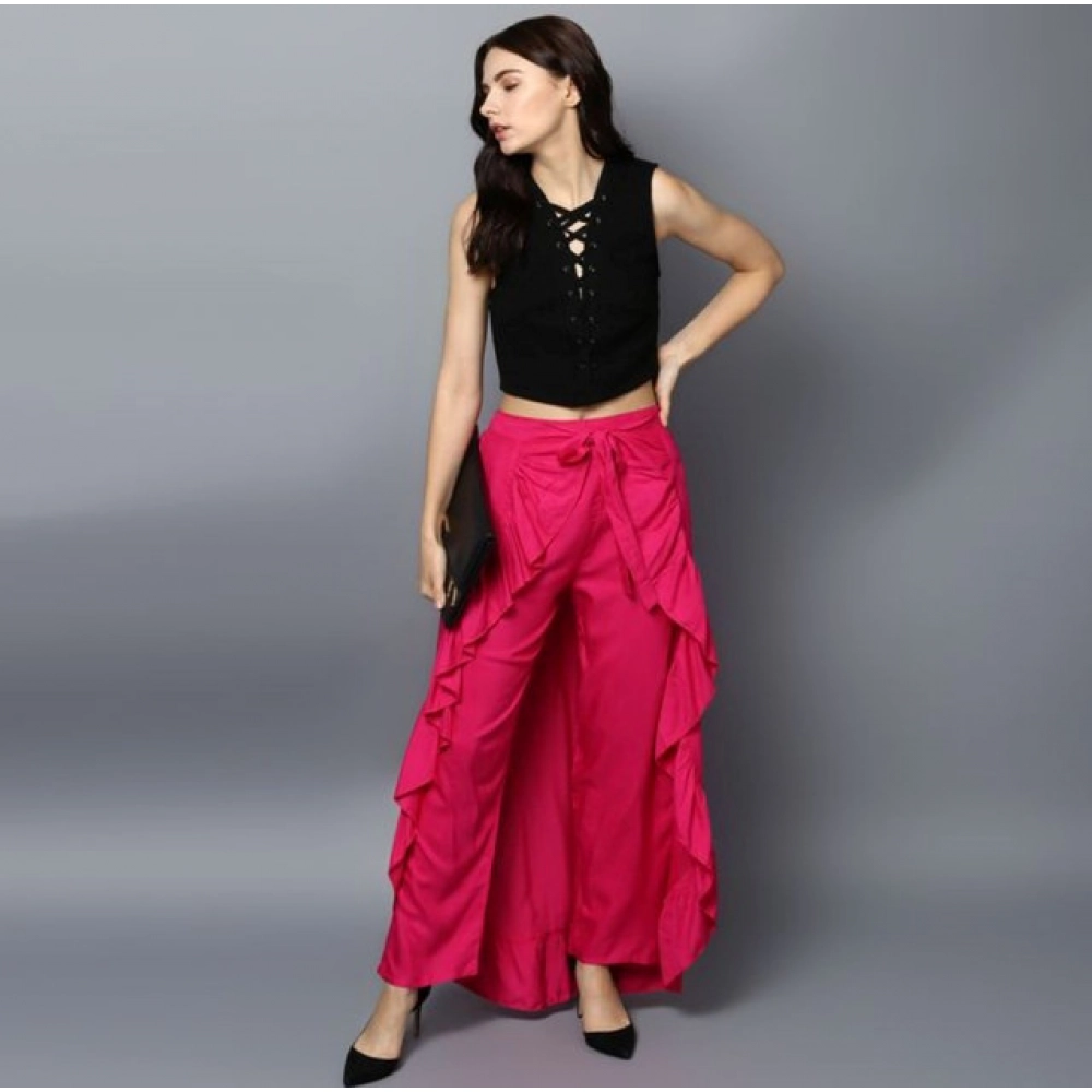 Generic Women's Rayon Ruffled Elasticated Skirt (Pink) - Image 3