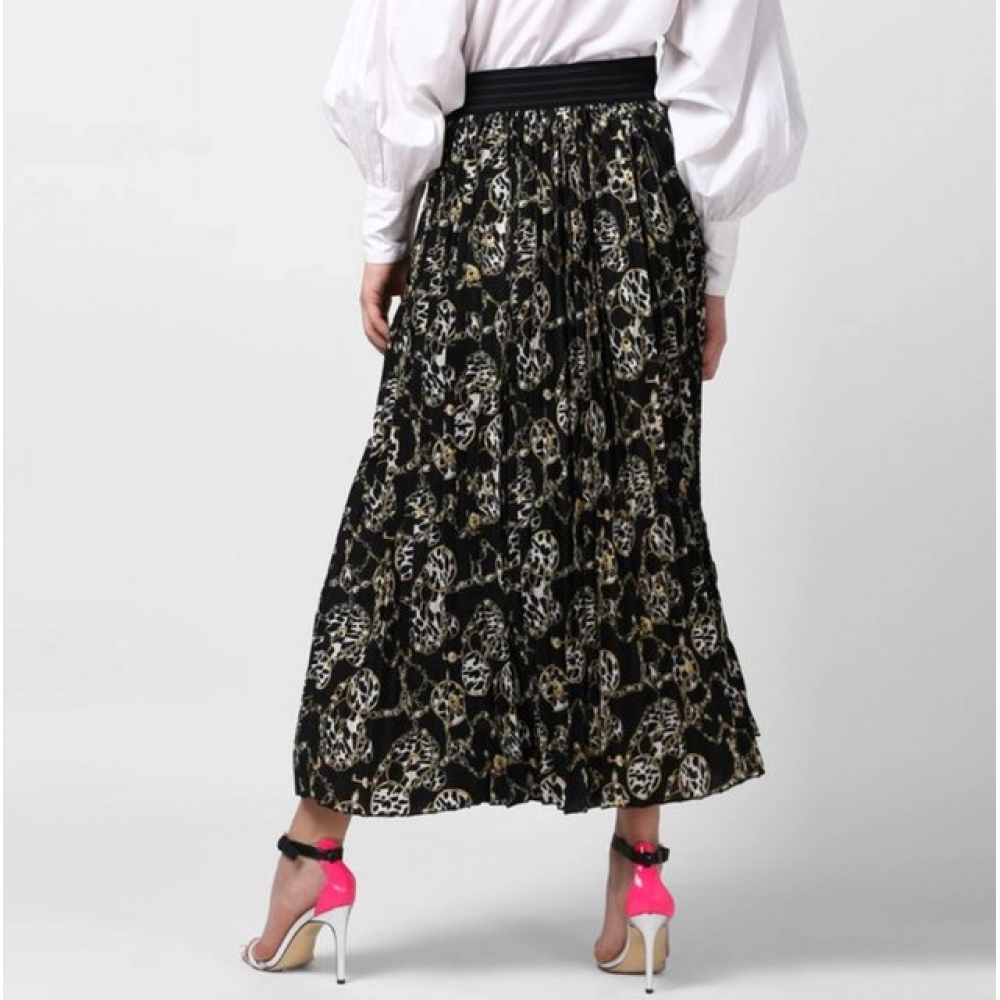 Generic Women's Georgette Chain Print Elasticated Skirt (Black-Cream) - Image 2
