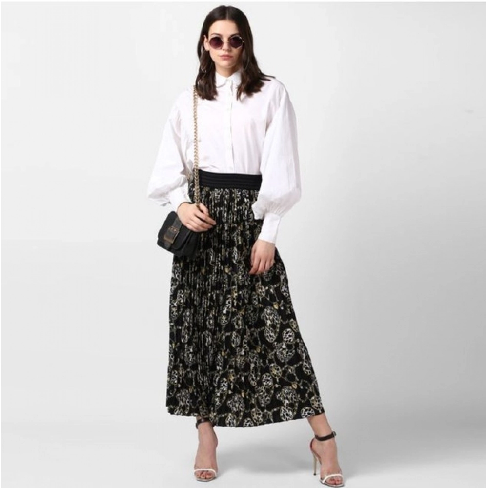 Generic Women's Georgette Chain Print Elasticated Skirt (Black-Cream) - Image 3