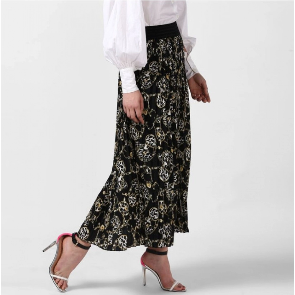 Generic Women's Georgette Chain Print Elasticated Skirt (Black-Cream) - Image 4