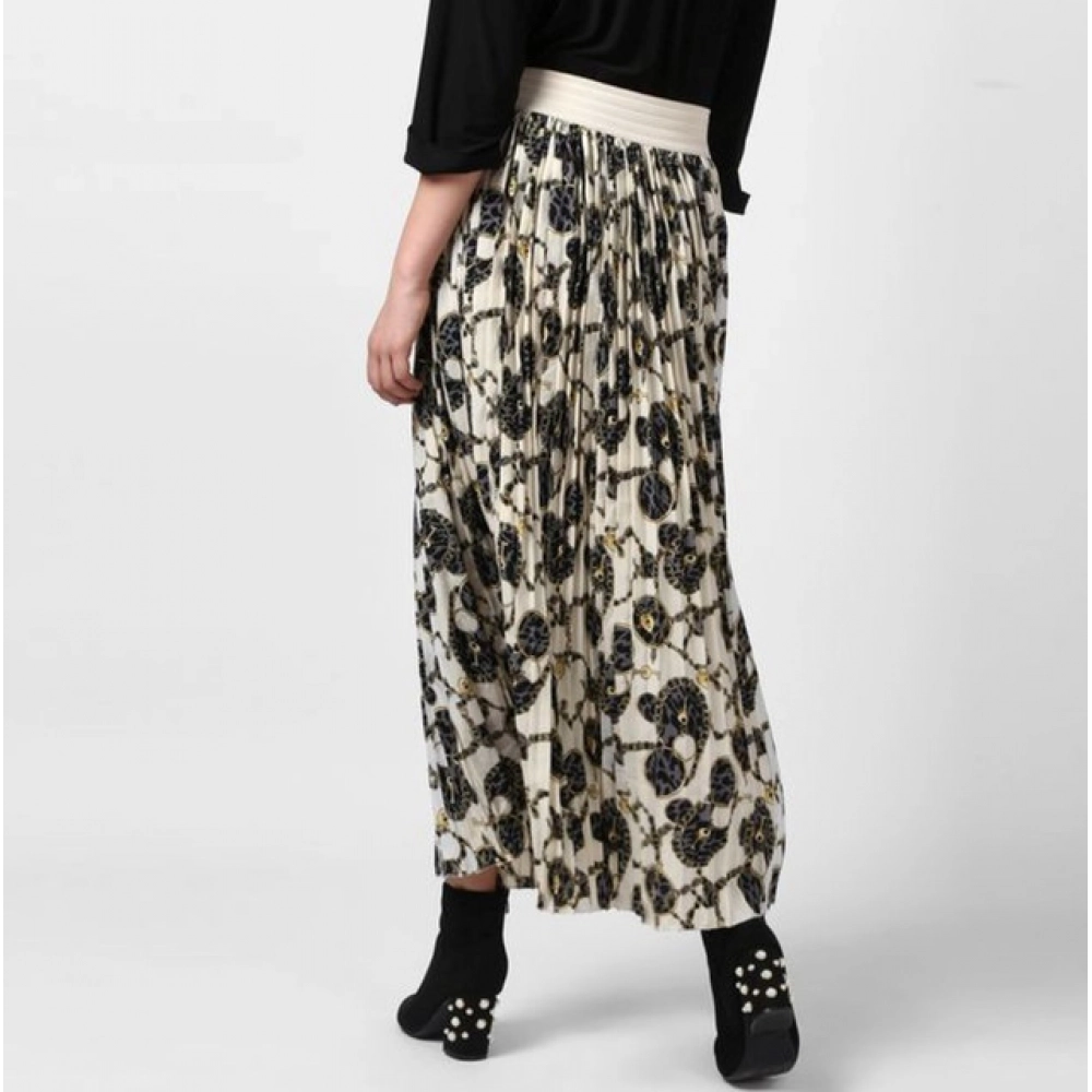 Generic Women's Georgette Chain Print Elasticated Skirt (Cream-Black) - Image 2