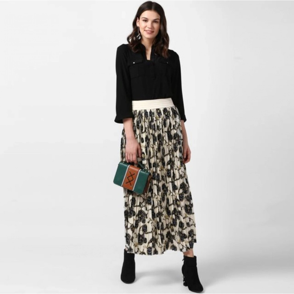 Generic Women's Georgette Chain Print Elasticated Skirt (Cream-Black) - Image 3