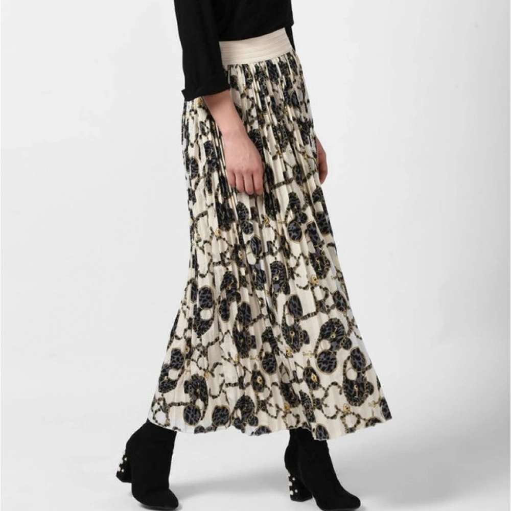 Generic Women's Georgette Chain Print Elasticated Skirt (Cream-Black) - Image 4