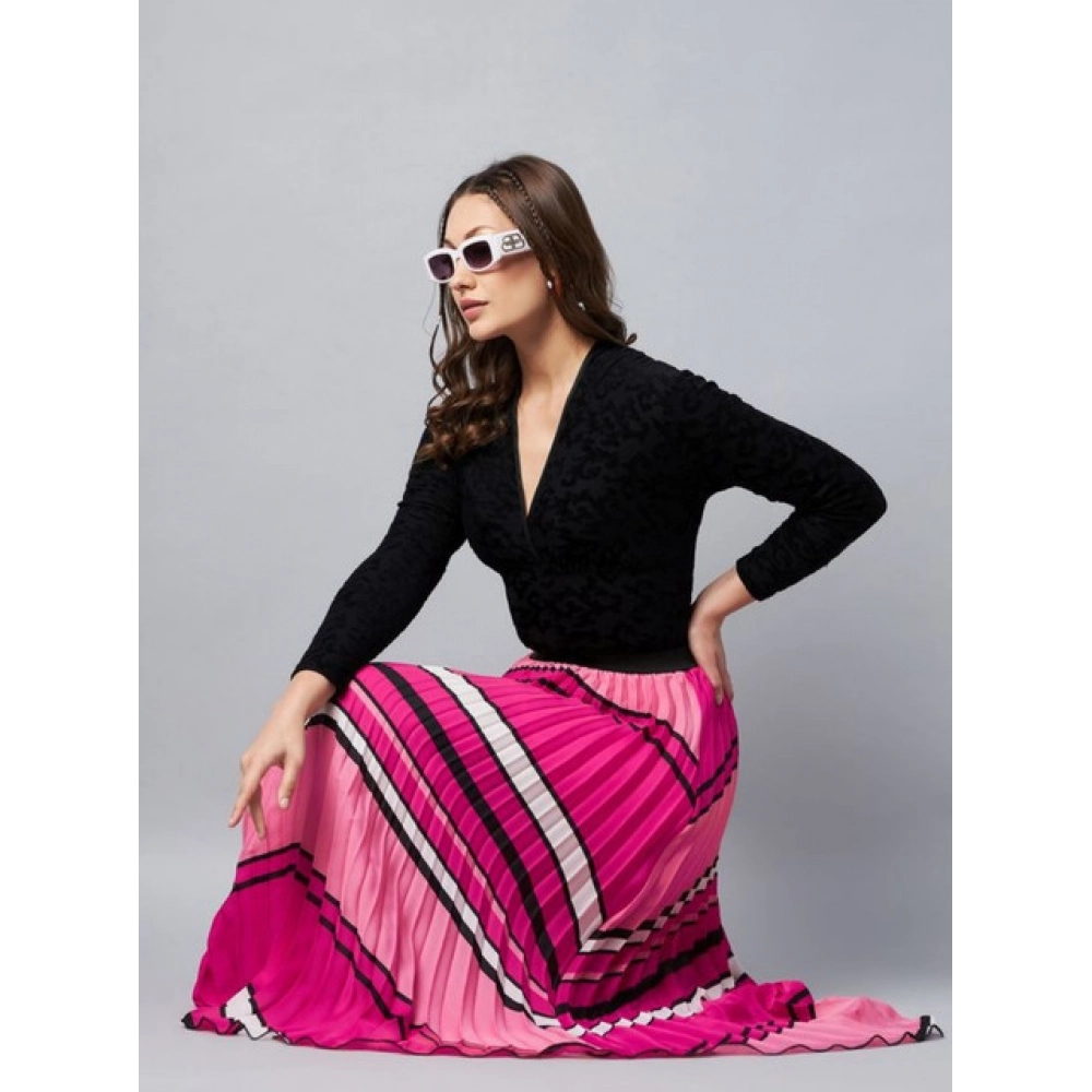 Generic Women's Satin Pleated Elasticated Skirt (Pink) - Image 2