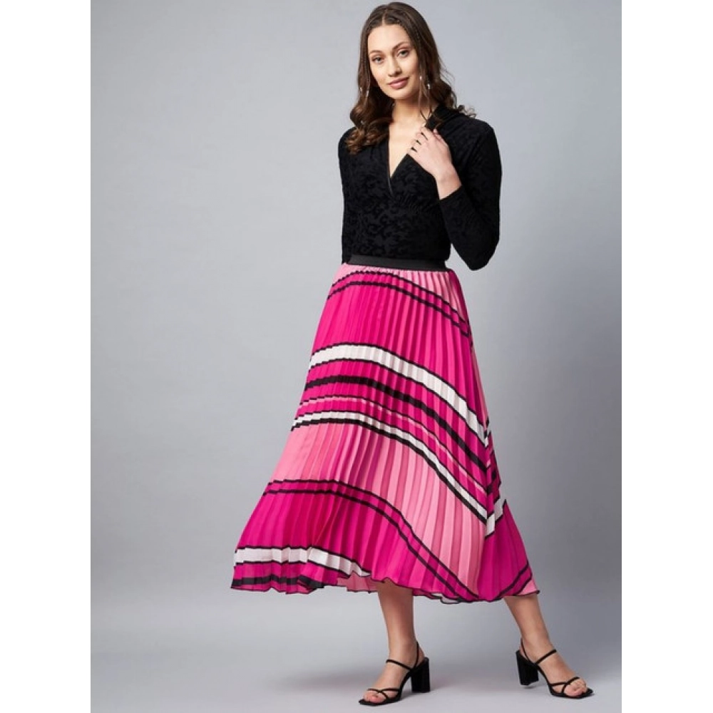 Generic Women's Satin Pleated Elasticated Skirt (Pink) - Image 3