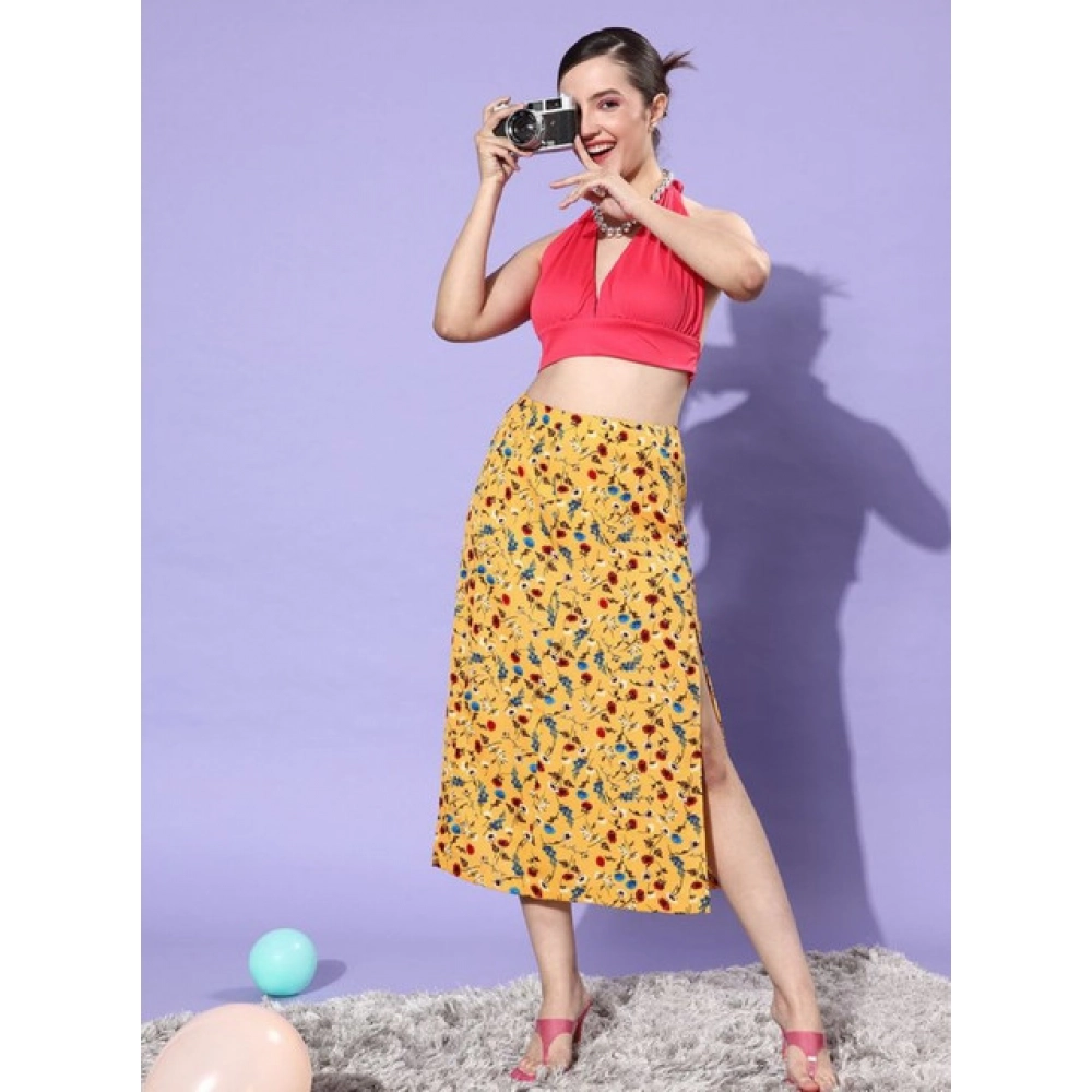 Generic Women's Polyester Floral Side Zip Skirt (Multicolor) - Image 2