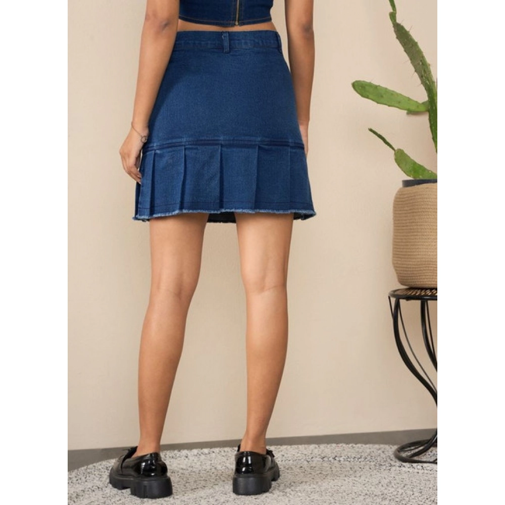 Generic Women's Denim Washed Buttoned Skirt (Blue) - Image 2