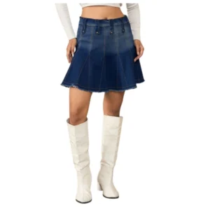 Generic Women's Denim Washed Buttoned Skirt (Blue)