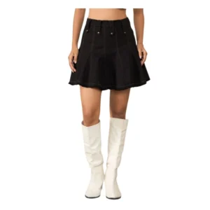 Generic Women's Denim Washed Buttoned Skirt (Black)