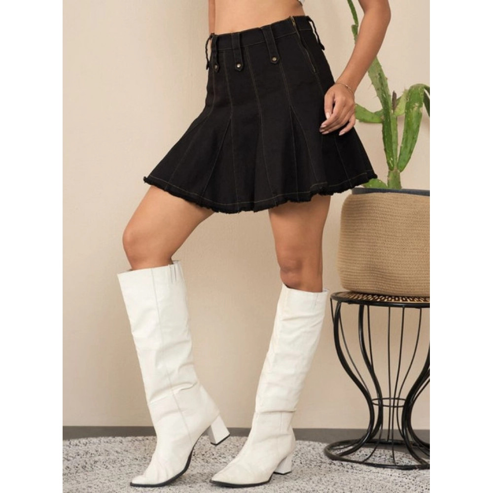 Generic Women's Denim Washed Buttoned Skirt (Black) - Image 2