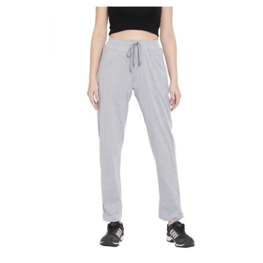 Generic Women's Cotton Solid Elasticated Track Pants (Light Grey)