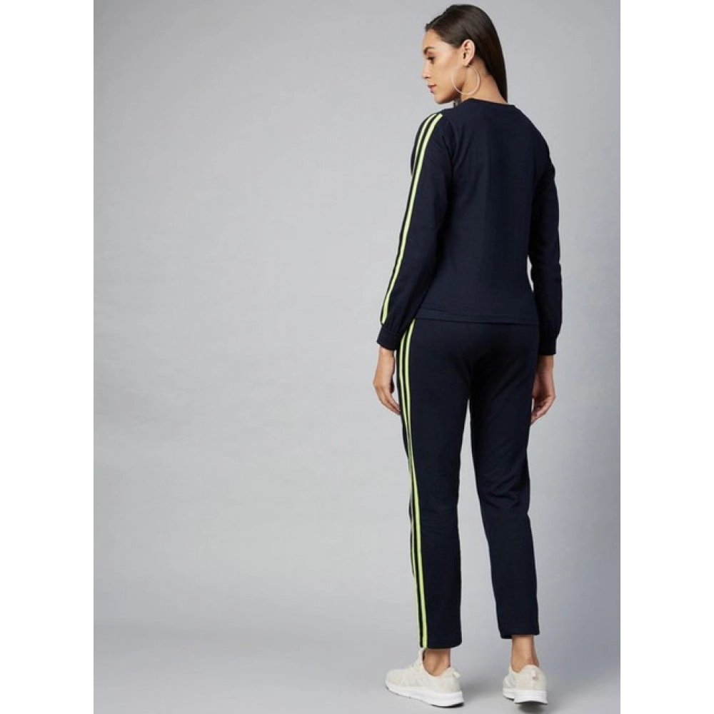 Generic Women's Cotton Solid Long Sleeves Tracksuit (Navy - Green) - Image 2