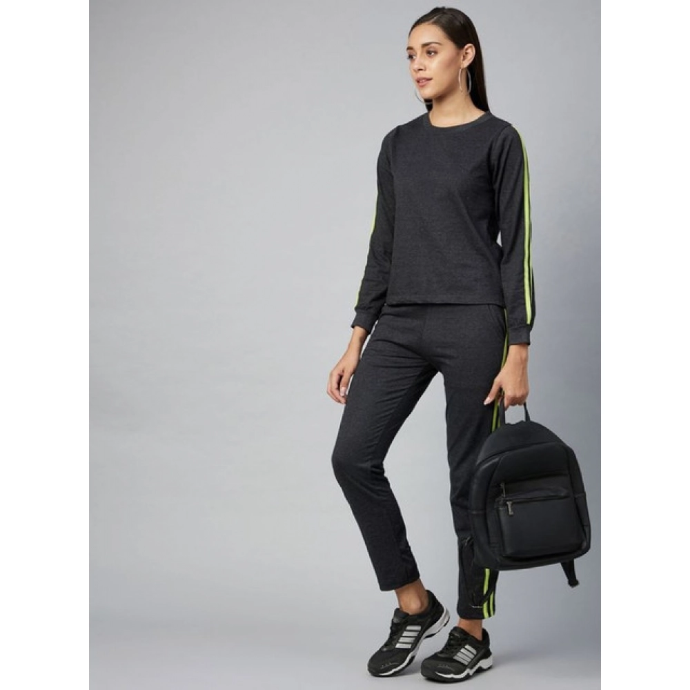 Generic Women's Cotton Solid Long Sleeves Tracksuit (Dark Grey - Green) - Image 3