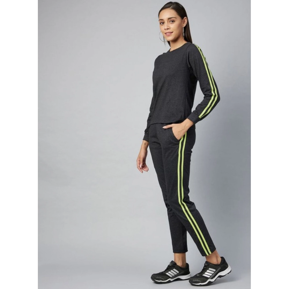 Generic Women's Cotton Solid Long Sleeves Tracksuit (Dark Grey - Green) - Image 4