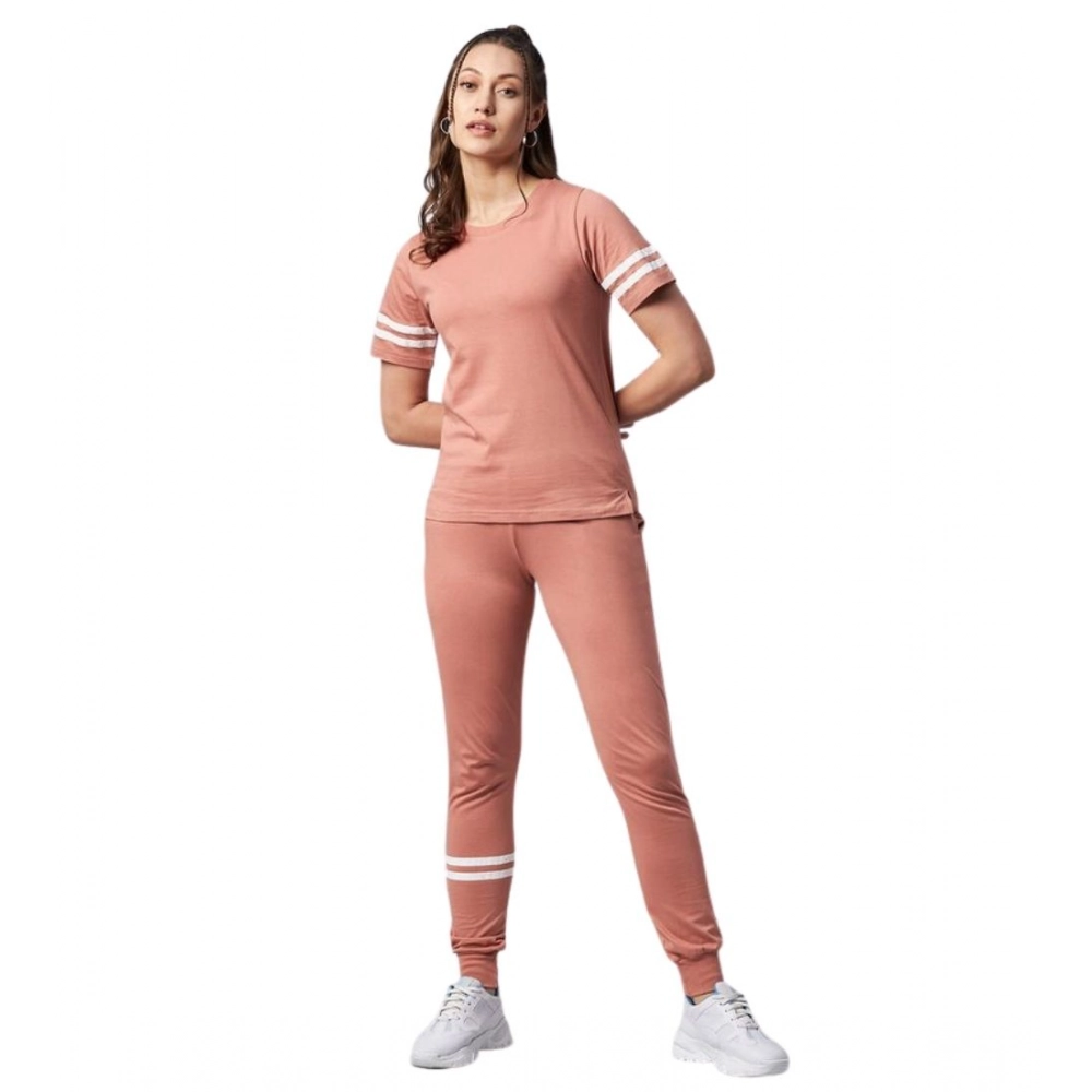 Generic Women's Cotton Striped Short Sleeve Tracksuit (Pink)