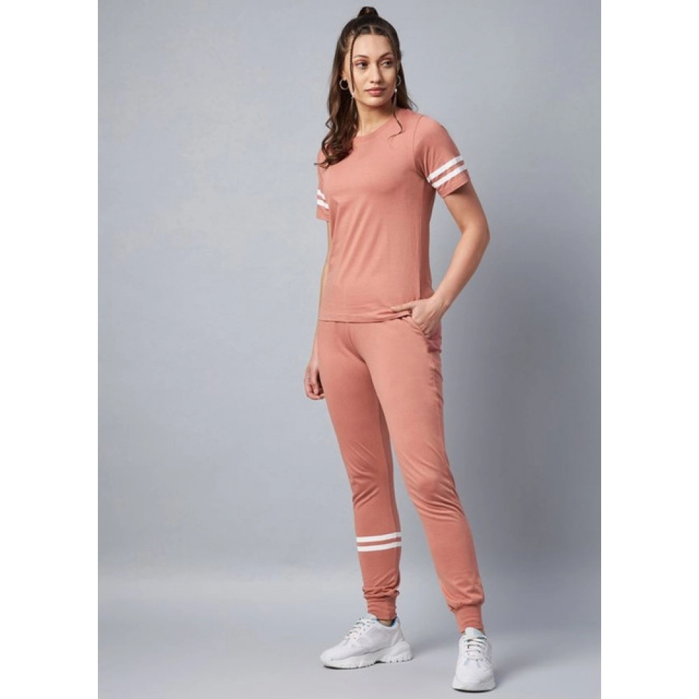 Generic Women's Cotton Striped Short Sleeve Tracksuit (Pink) - Image 3