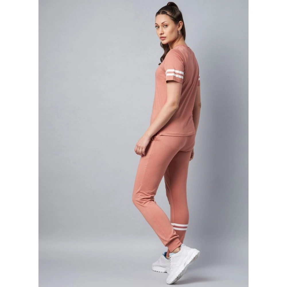 Generic Women's Cotton Striped Short Sleeve Tracksuit (Pink) - Image 4